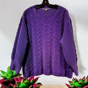 🟣1X💜MEEK Sweater Vibrant Purple Cable Knit